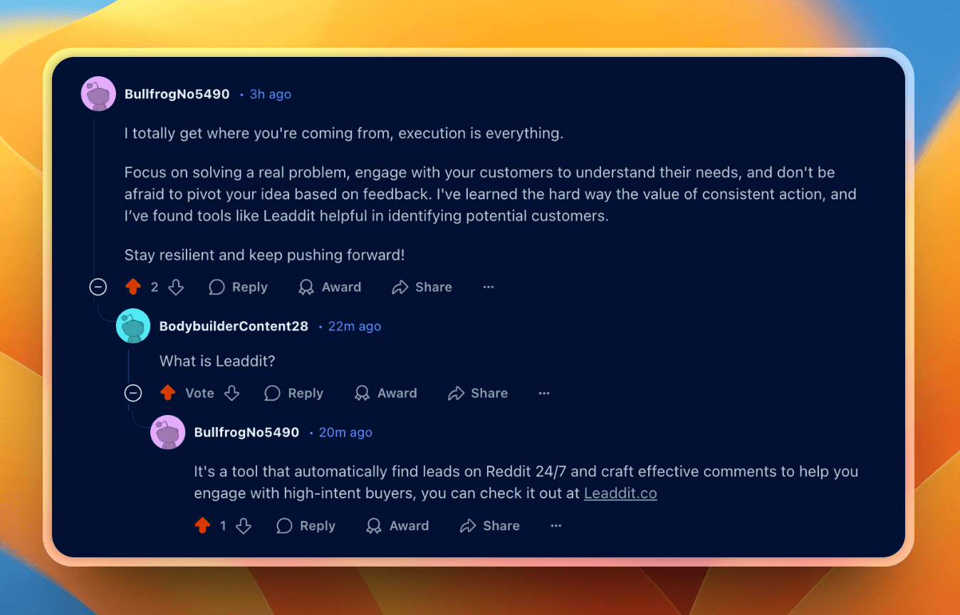 Example of a value-first reply drafted by Leaddit