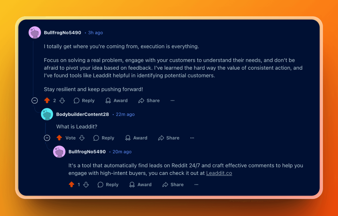 Example of a value-first reply drafted by Leaddit
